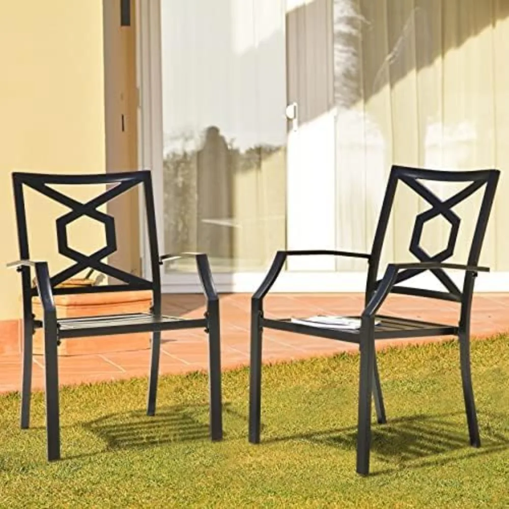 

Stackable Patio Dining Chairs Set of 2, Metal Chairs All-Weather Patio Chair with Armrests, 300Lbs Outdoor Dining Chair