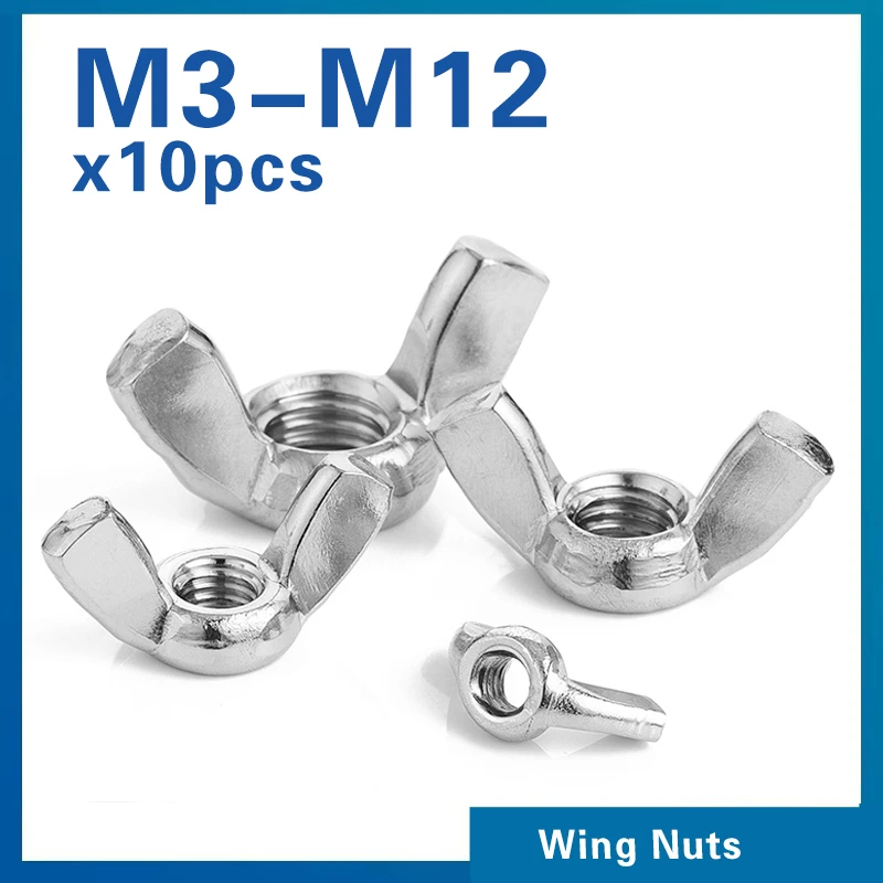 10pcs/lot  Butterfly Wing Nuts M3 M4 M5 M6 M8 M10 M12 Stainless Steel/ Zinc Plated  Wing Nuts Hand Tighten Nut DIN315