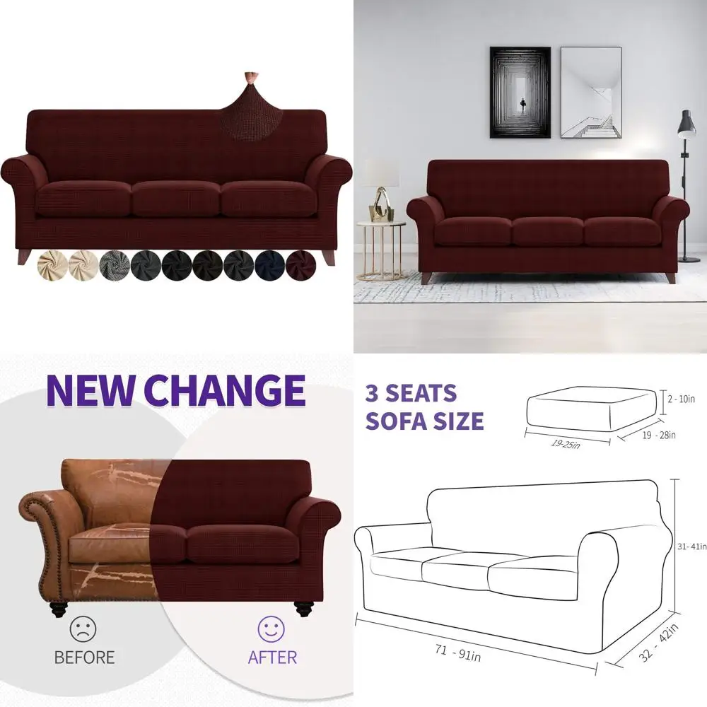 

4-Piece Anti-Slip Sofa Cover Set for Living Room, Stretchable Couch Protector for 3-Cushion Sofas, Pet-Friendly, Machine Washabl