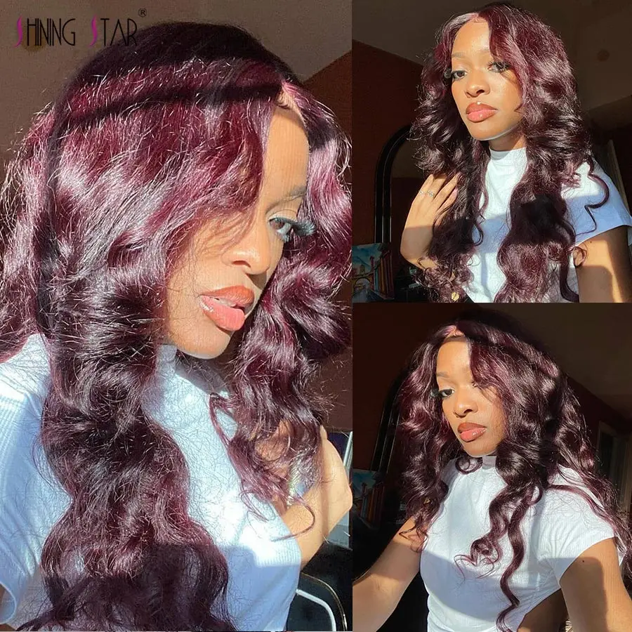 Dark Burgundy Color 13X4 Lace Front Wigs For Women HD Lace Front Human Hair Wig 99J Body Wave Brazilian Hair Wig pre plucked Wig