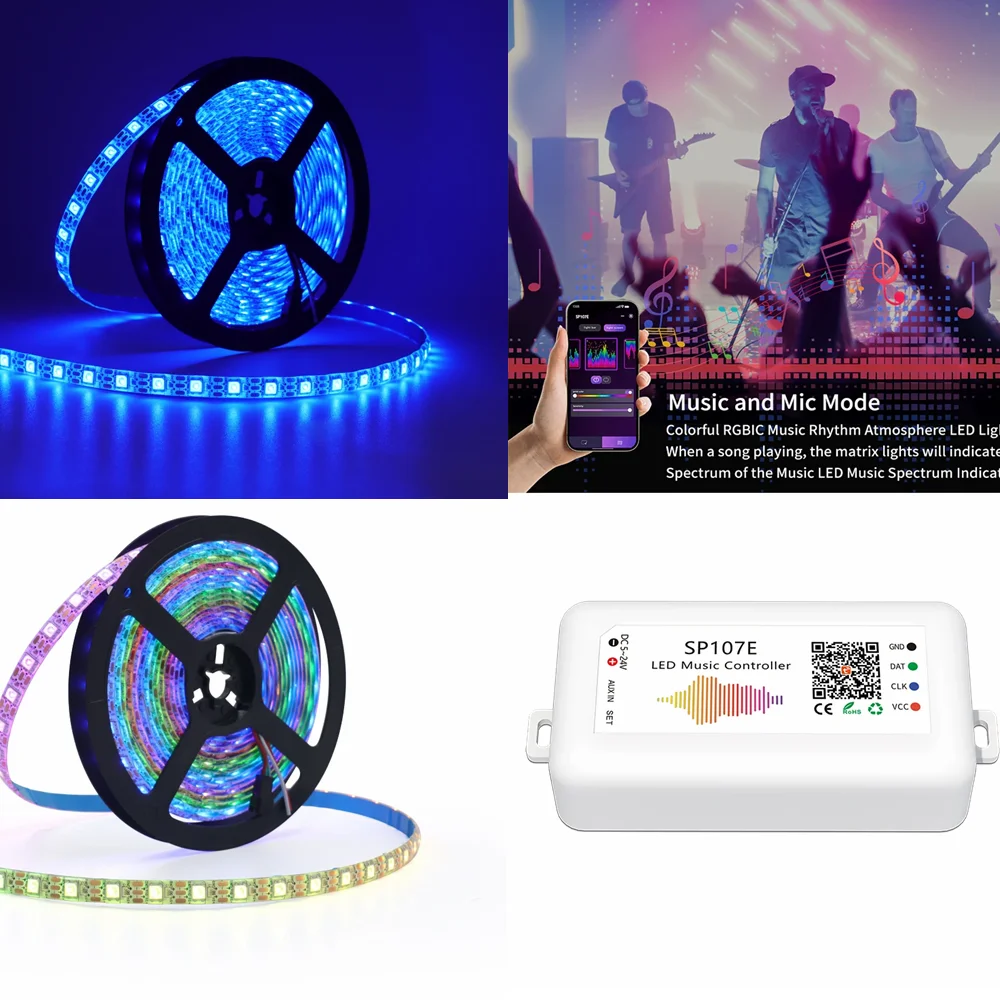 يمكن التحكم SP107E Mini WiFi/Bluetooth/Music Controller DC DC 5V-24V عن بعد باستخدام التطبيق WS2812BLED مع أسود قابل للعنونة