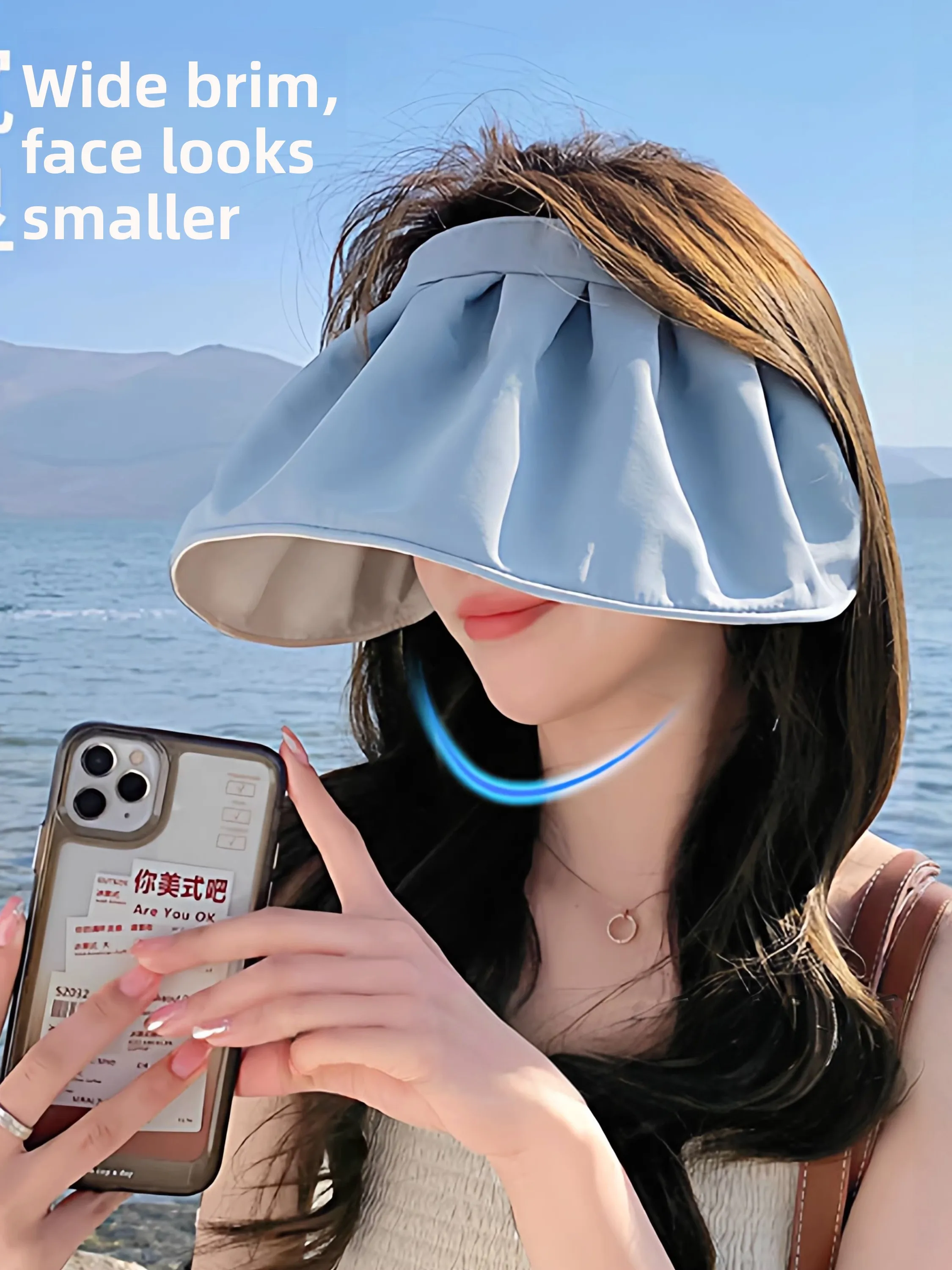 Women's Sunshade Hat Seamless Integrated Outdoor Summer High Aesthetic Value Wide Brim Hat Foldable Empty Top Cap