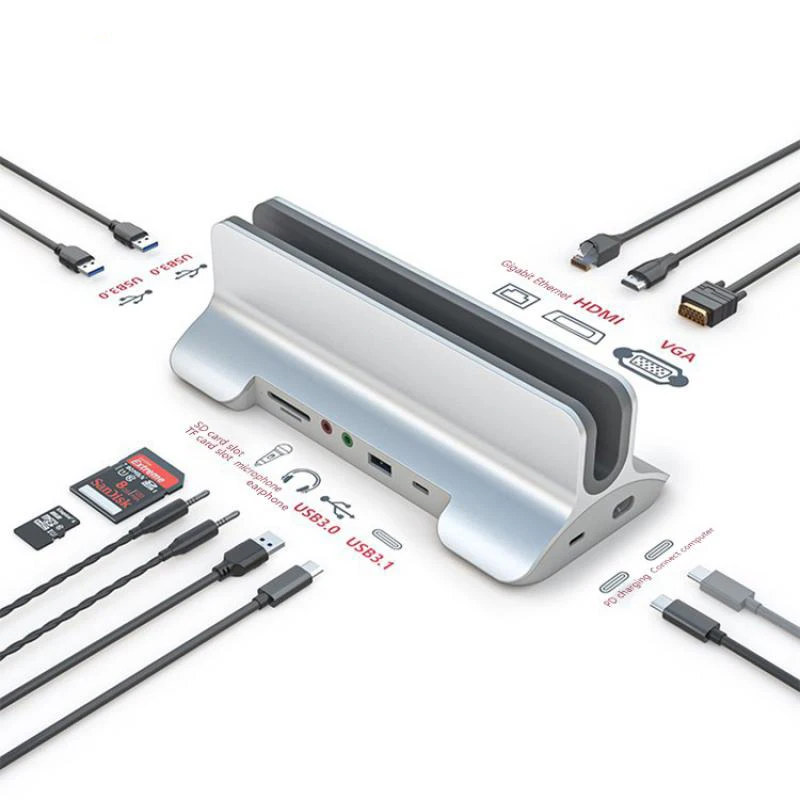 

12 in 1 USB c Hub Docking Station with HDMI-compatible Rj45 VGA PD USB 3.0 HUB Type-C Multi-function Docking Station for Laptop