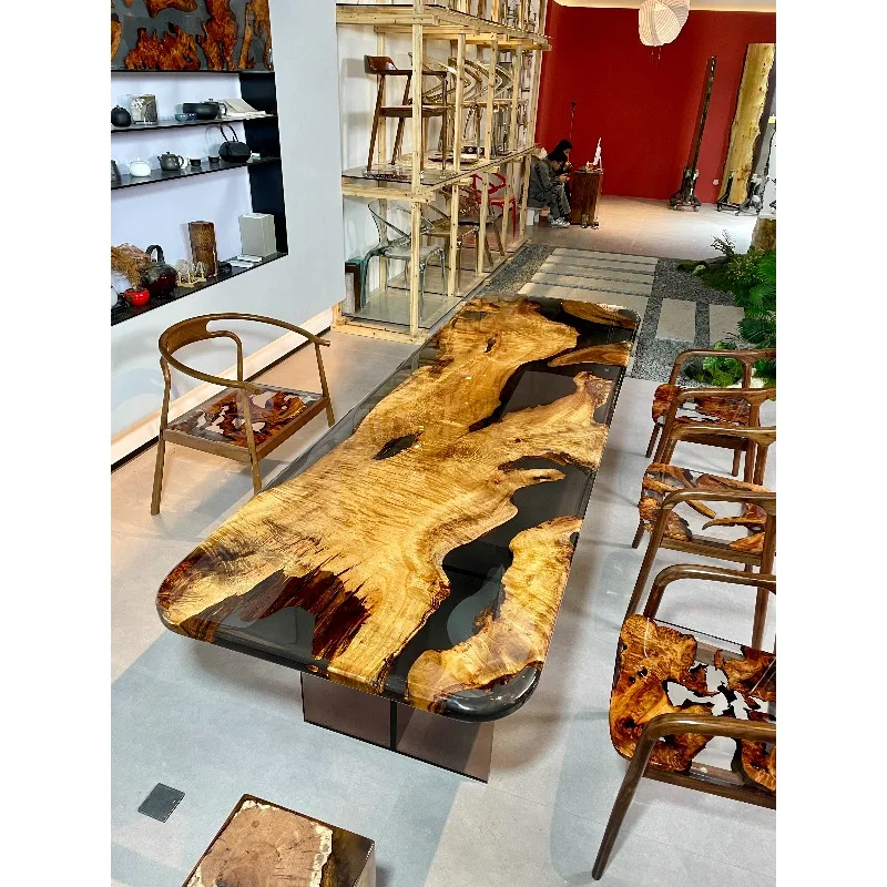 Modern Exquisite River Theme Dining Table Set Epoxy Design Resin Furniture Kitchen Hotel or Apartment