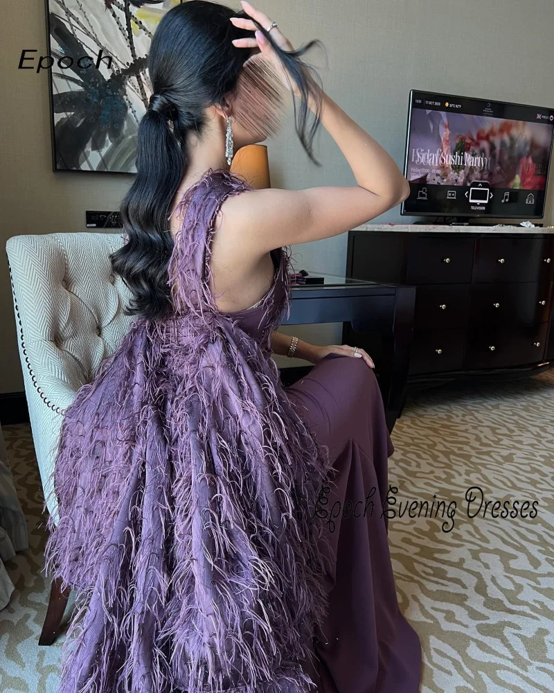 Epoch Fashion Evening Dress فساتين مناسبة رسميةHalter Elegant Feathers Formal Long Cocktail Prom Gown For Sexy Women 2024