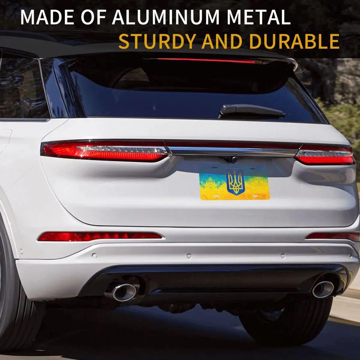 Custom Ukrainian Flag License Plate Cover Coat Of Arms Of Ukraine Aluminum Metal Novelty Car Front License Plate Vanity Tag