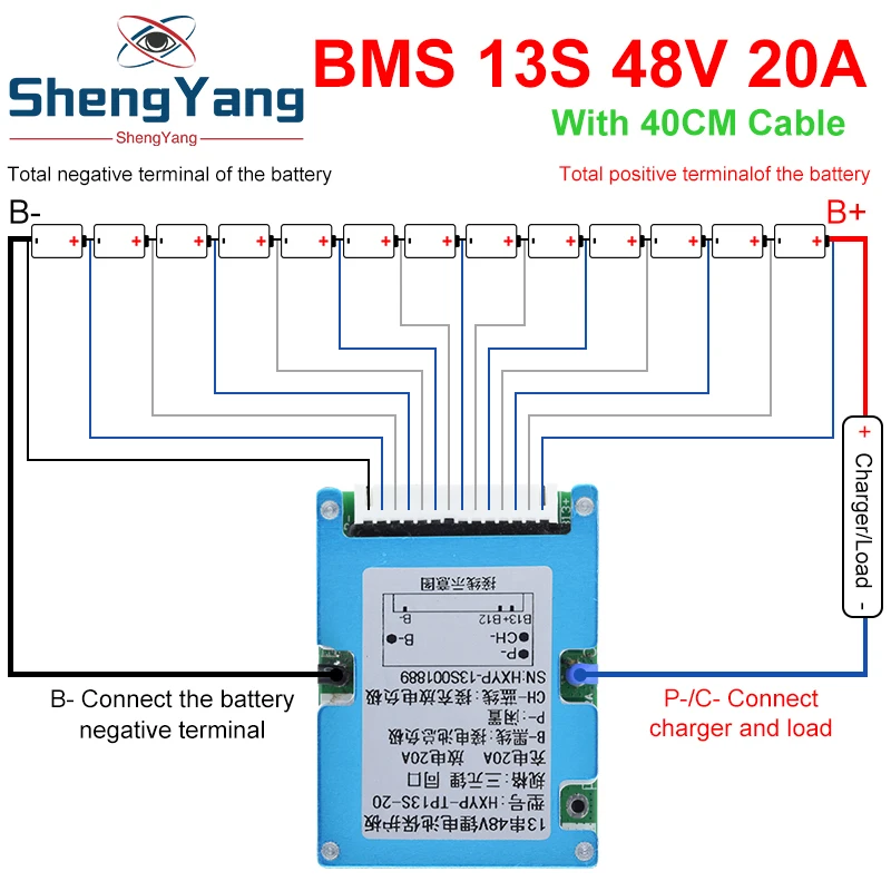 TZT BMS 13S 48V 20A Lmo Ternary, литий-ионный, литиевый 18650 аккумулятор, защитная плата с радиатором, общий порт 2-в-1