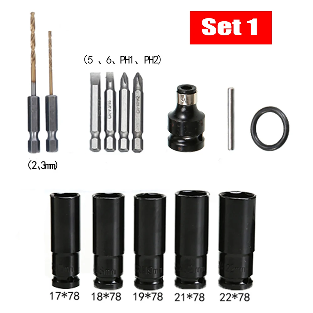 Imagem -03 - Conjunto de Chave Elétrica Soquete Furadeira Elétrica Chave de Impacto Chave de Fenda Sextavada Kit Cabeça Soquete para Ferramenta Elétrica Chave Broca 1