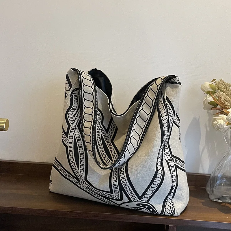 

2025 New! Women's Niche Totem Bucket Bag - Large Capacity Linen Shoulder Bag