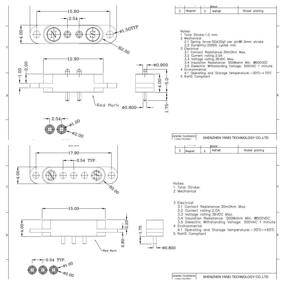 2A DC Magnetischer Pogo-Pin-Steckverbinder 2-9-polig, Pogopin Stecker und Buchse, Abstand 2,5/2,80mm, federbelastete DC-Strombuchse – Detail 15