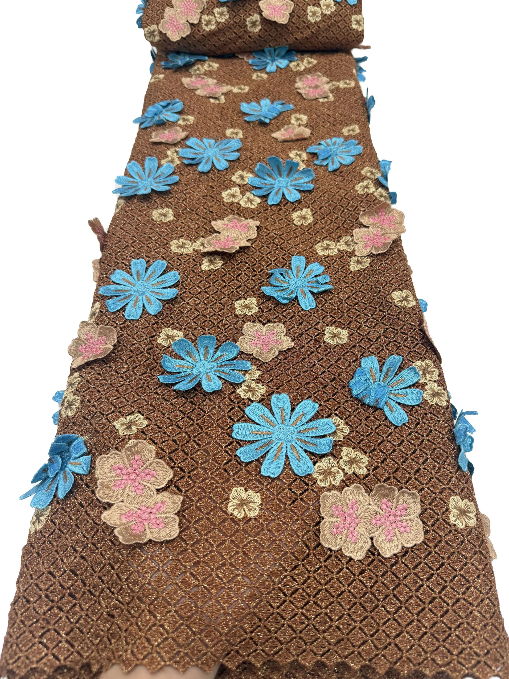 African Multicolor Water Soluble Soft Lace Fabric 3D Big Applique High Density Mesh Embroidery For Wedding Party Dresses Sewing