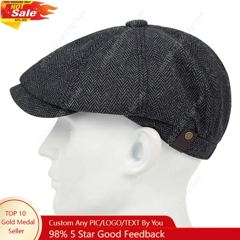 

Male Ivy Hat Big Head Man Autumn and Winter Newsboy Cap Top Grade Beret Caps