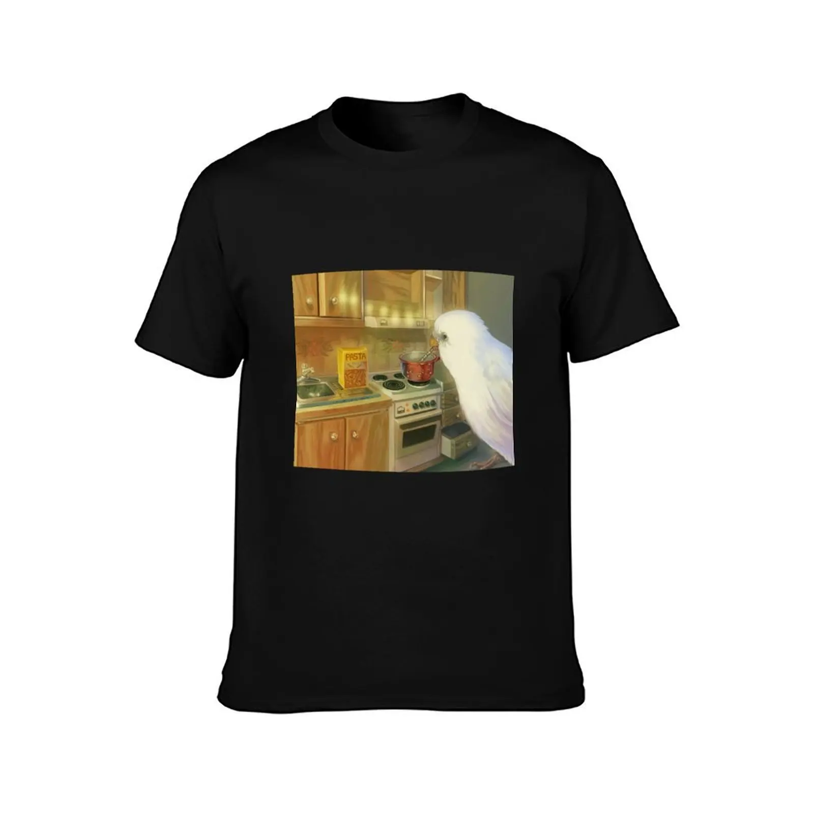 painting of a japanese bird cooking spaghetti T-Shirt Summer Casual Cotton Tee Oversized Streetwear Tops Unisex Men Women