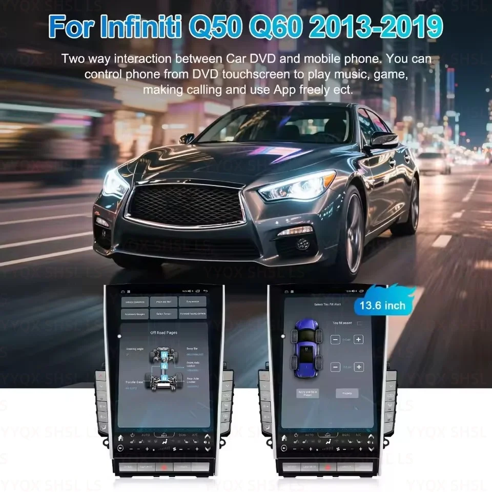 13,6-дюймовый IPS-экран для Infiniti Q50 Q50L Q60 2014 2015-2021 Android Автомобильный плеер Радио GPS-навигация Автомагнитола Мультимедиа