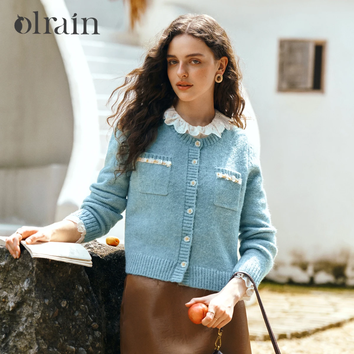 

OLrain French Elegant Cardigans Solid Commute O-neck Knitted Sweaters 2025 Autumn Long Sleeve Tops Pockets Female O57QM001230