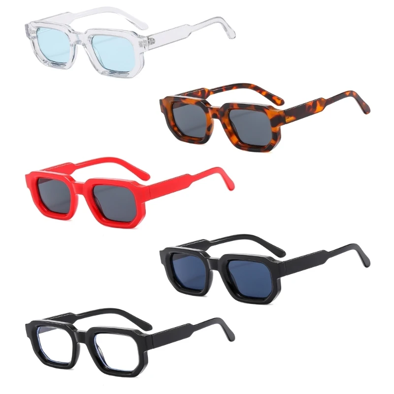 Travel Style Square Sunglasses Plastic Frame with Wide Temples, Small Frame Shape and Front Corner Detail for Daily Wear