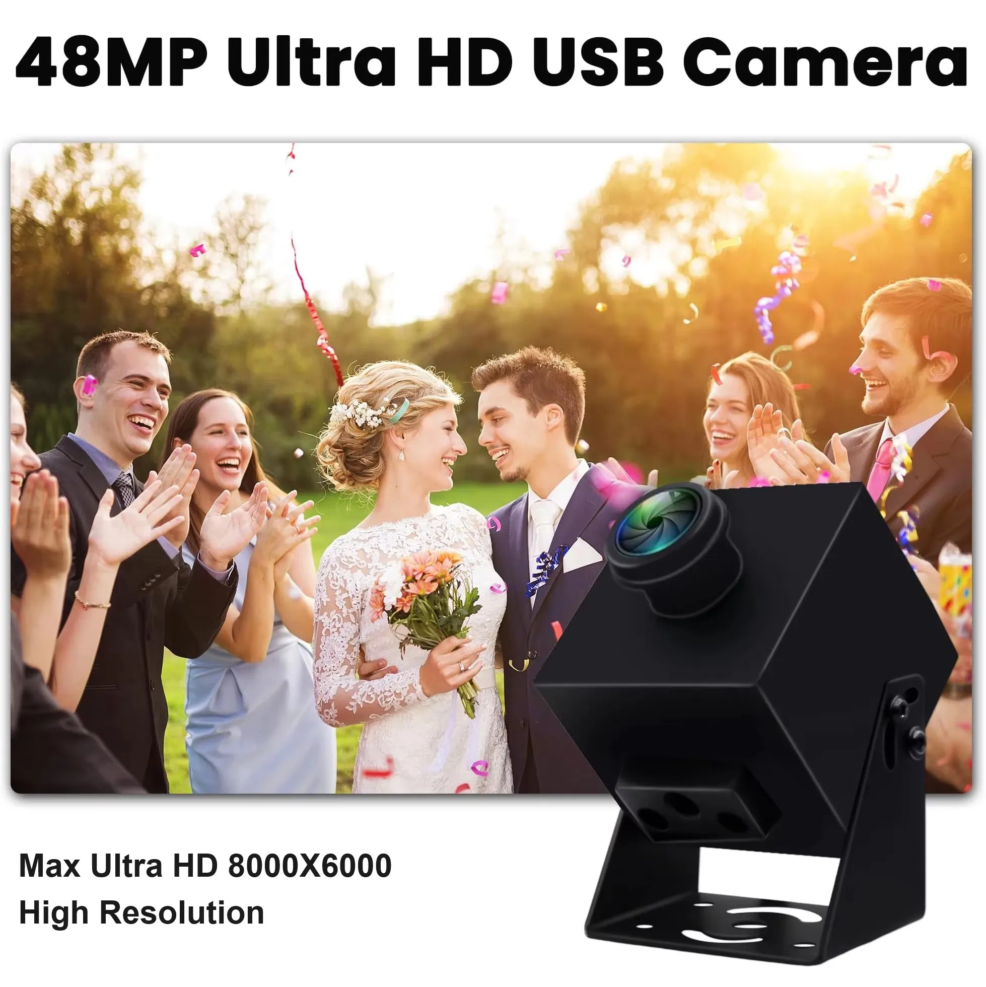 ELP 48MP USB Camera 4K 30fps CMOS IMX586 USB Webcam Wide Angle PC Camera with 200 Degree Fisheye Lens for Home Monitoring