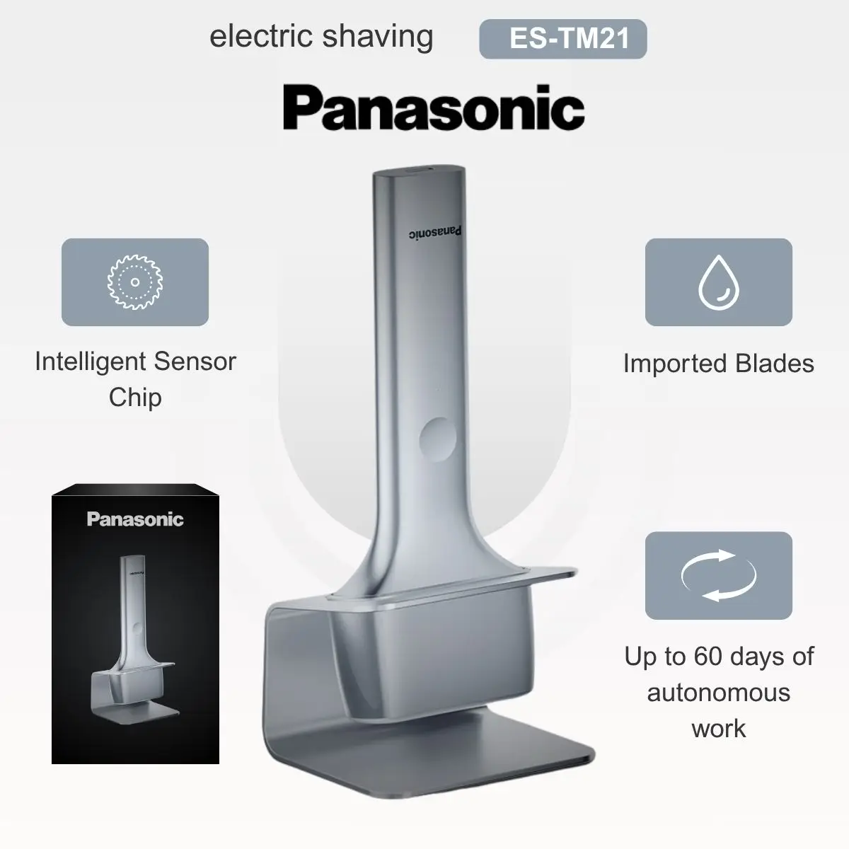 ماكينة حلاقة كهربائية باناسونيك ES-TM21 للرجال، تصميم نحيف، مستشعر اللحية الذكي، عمر بطارية طويل، ماكينة حلاقة رطبة وجافة