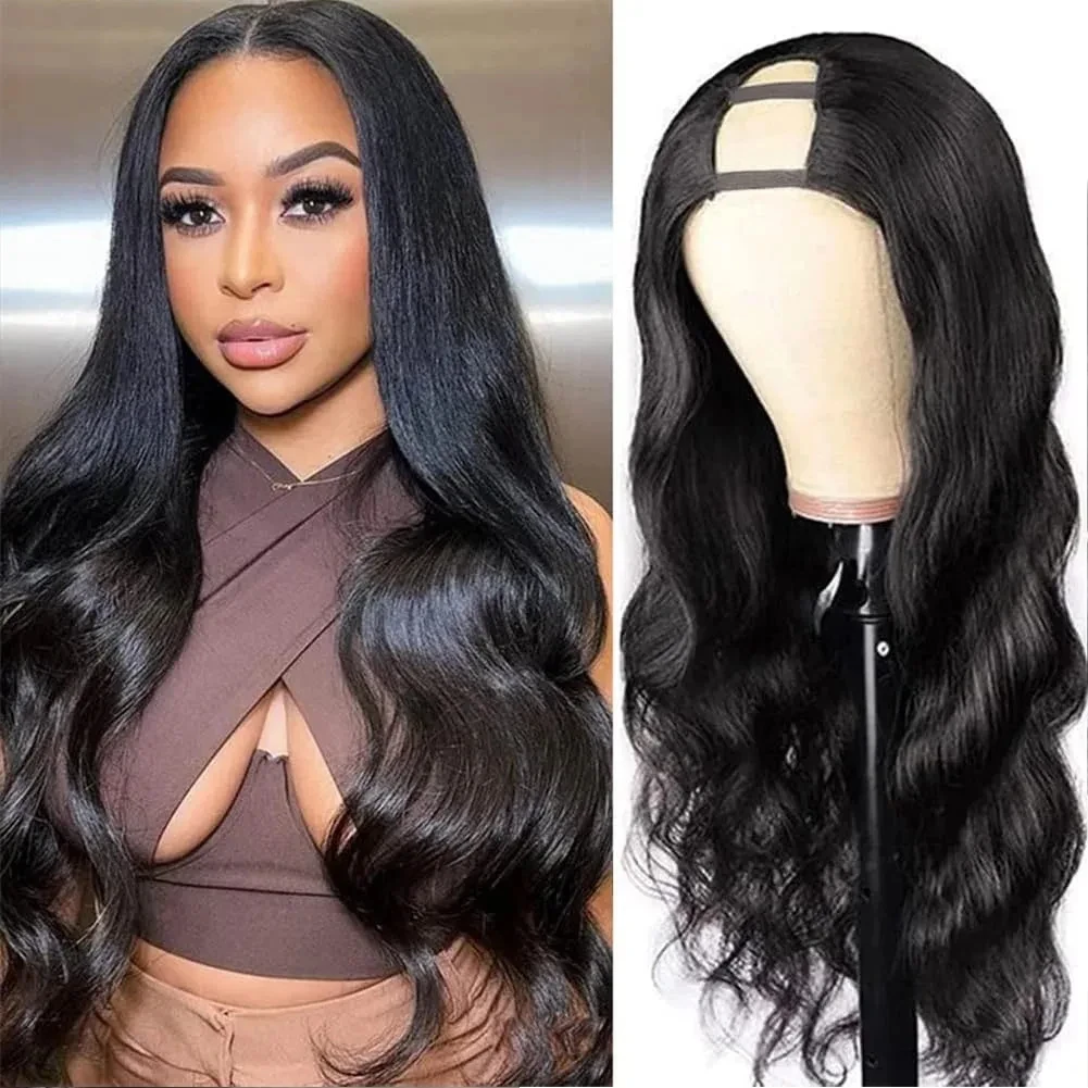 Rebecca Glueless U Part Wig Body Wave U part Human Hair Wigs for Black Women Soft Beauty 150% Density U Part Clip in Half Wigs