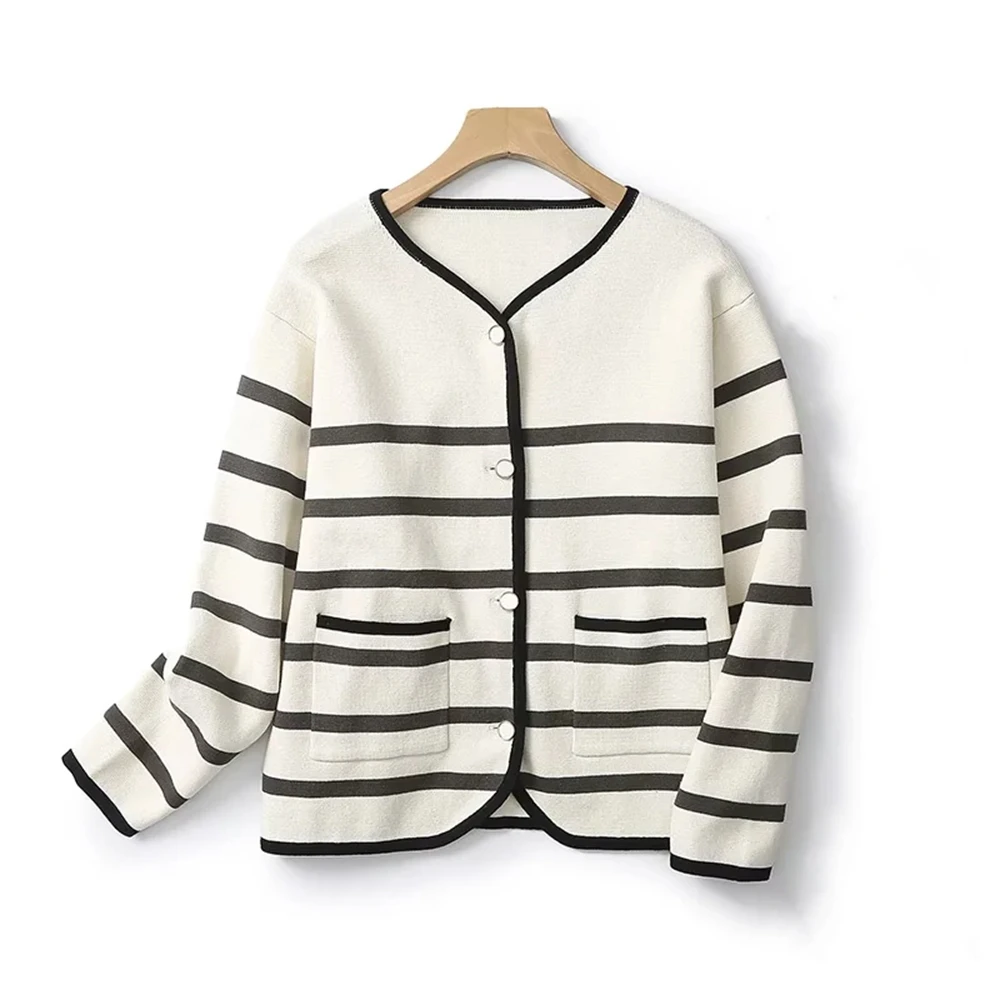 Cos Lris2024 temperament casual striped round neck irregular hem knitted sweater autumn new item for women 05744673533