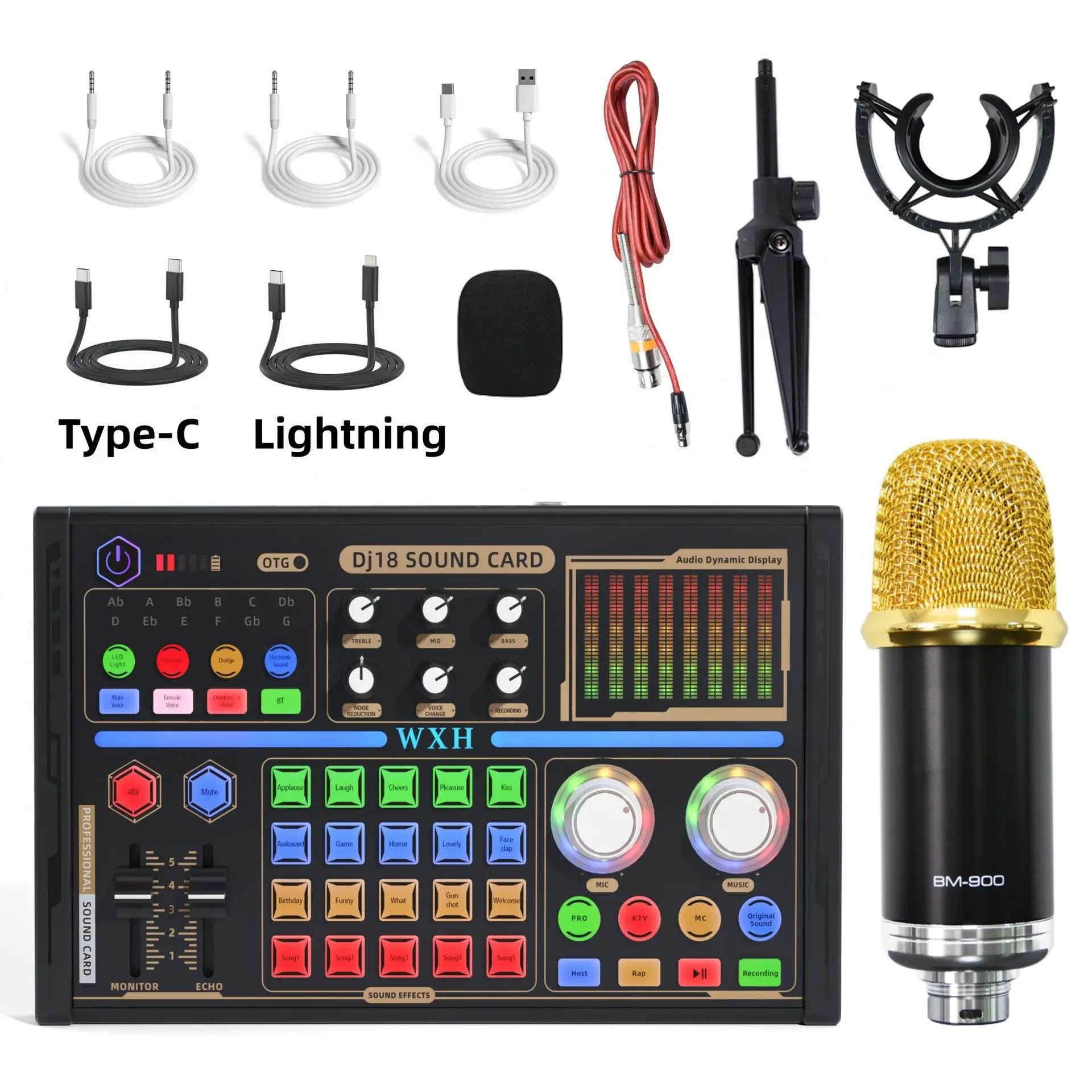 

BM900 Microphone Kits DJ18 Sound Card Live Professional Bluetooth-Compatible Studio Record For Phone PC Audio Mixing Console