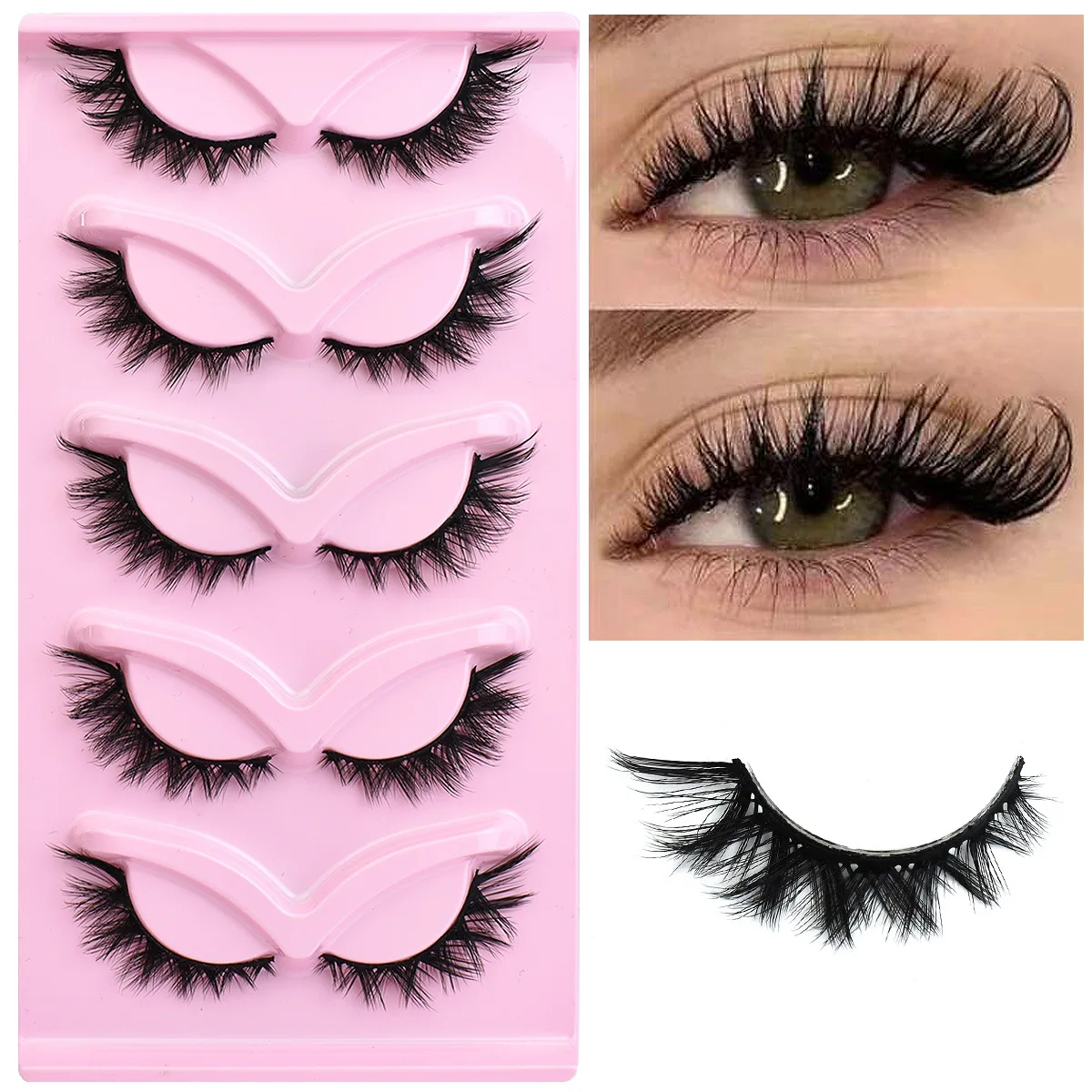5 أزواج من الرموش الطبيعية ثلاثية الأبعاد على شكل عين القطة وأجنحة رموش كاملة الطول والرموش الصناعية الممدودة #4