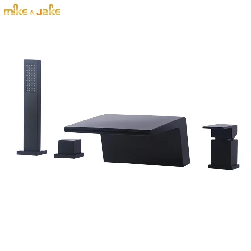 Bathroom black cooper waterfall bathtub faucet bathroom crane bath mixer hot and cold wall bath tap waterfall black battery