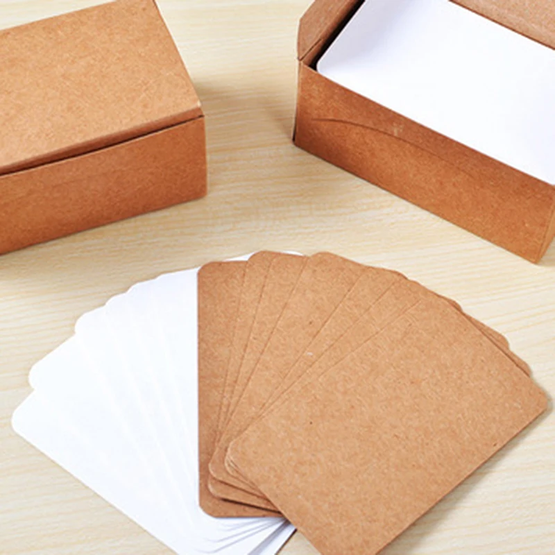 100 Pcs Blank Diy Small Card Kraft Paper Playing Card Postcards English word card Mini Hard Cardstock