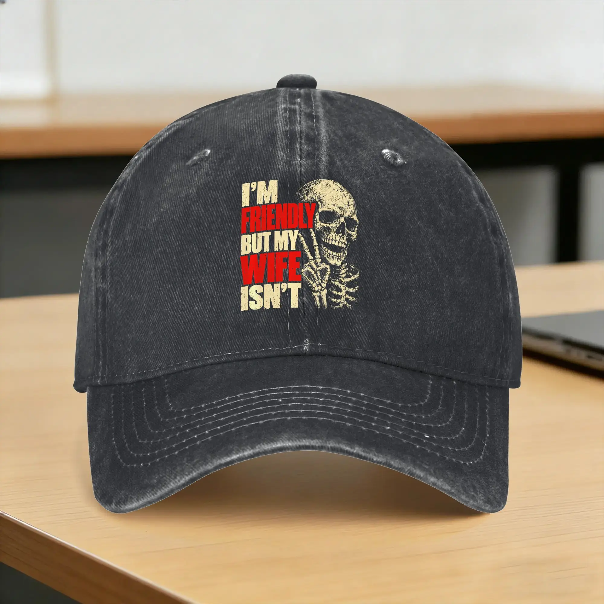 Im Friendly but My Wife Isn't Funny Husband Skeleton Vintage Casual Baseball Cap  Kpop Rock Hip Hop Hats Street Style Caps