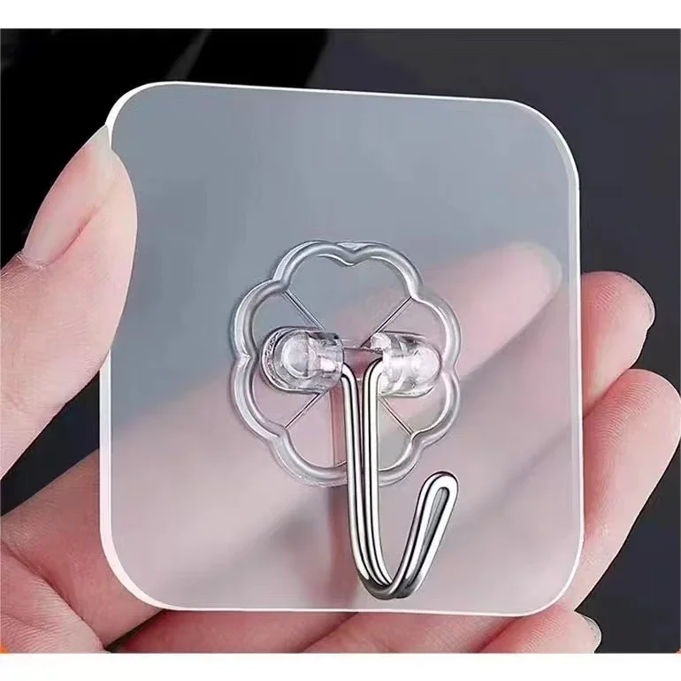 1 Pcs Removable Adhesive Hook Transparent Waterproof Compact Damage Free Adhesive Hook Clothes Kitchen Drill Free Hanging Hook