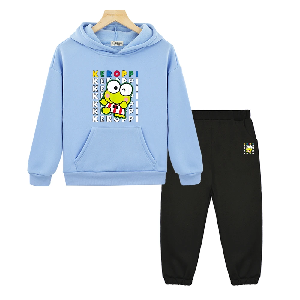 

Hello Kitty 2pcs boys girls Hooded Spors Sets Anime hoodie Fleece sweatshirt Jacket keroppi pullover+pants kids boutique clothes