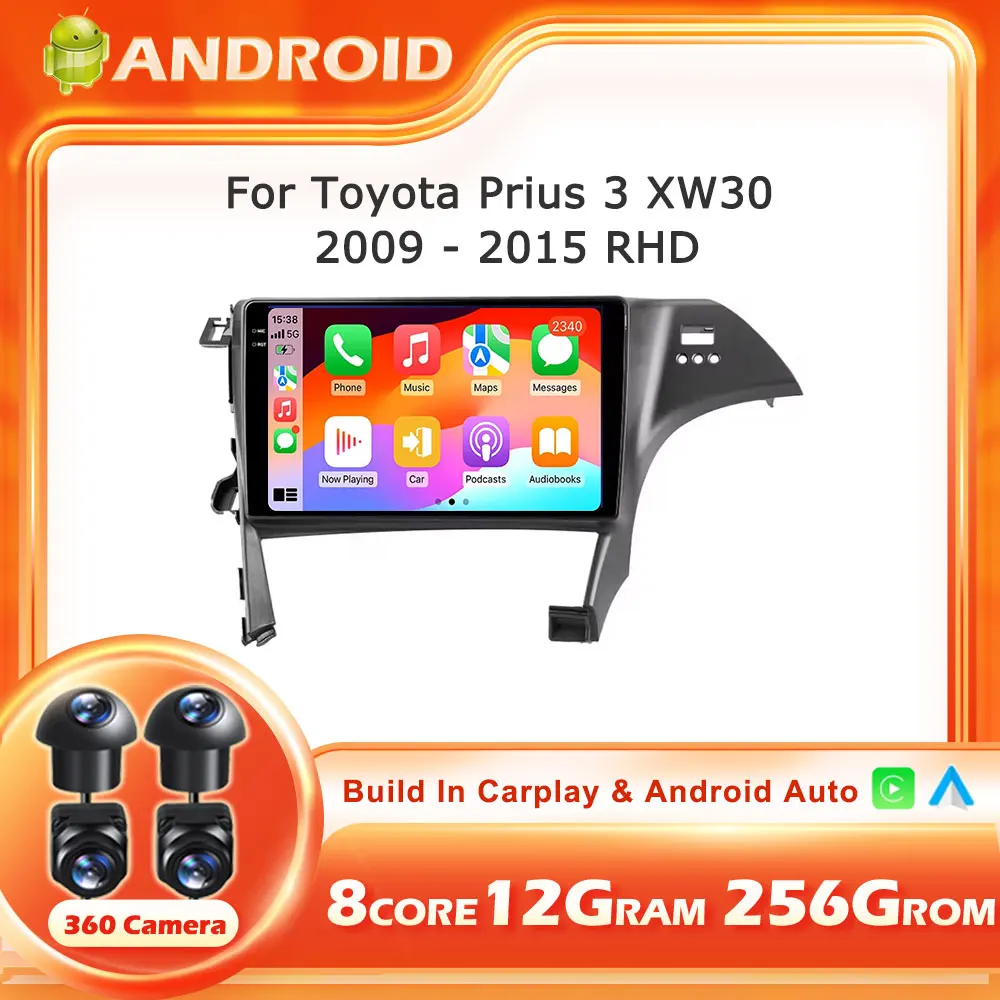 Car Radio For Toyota Prius 3 XW30 2009-2015 RHD Android 16 Auto Stereo Head Unit Multimedia Player Navigation Carplay GPS Tools