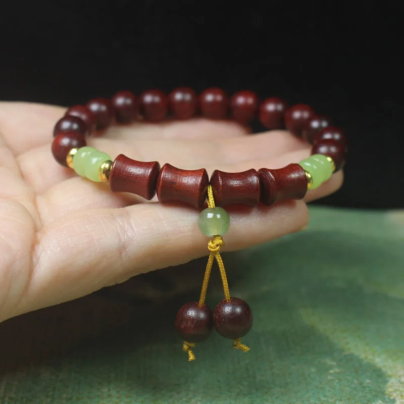 

8mm Blood Sandalwood Beaded Bracelet Bamboo Joint Style Single Loop Wooden Prayer Beads for Men and Women Gifts