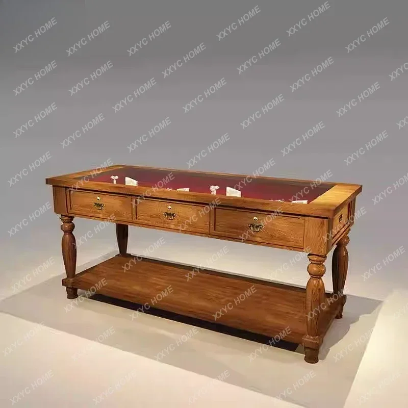 AAMedieval Jewelry Collection Display Case Jewelry Jade Glass Display Case American French All Solid Wood