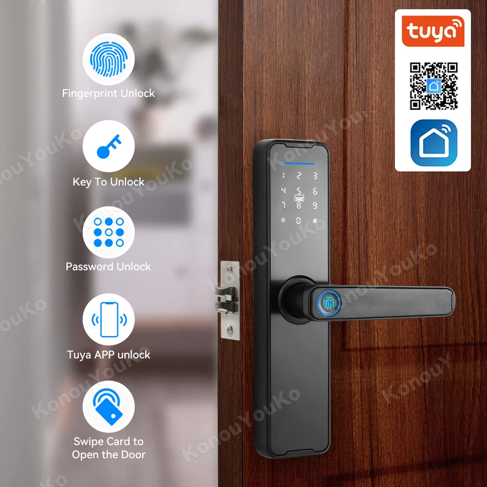 Tuya Smart Home fechadura eletrônica, Impressão digital biométrico, Digital Door Lock Key, Cartão de senha, Proteção Casas de Segurança, Vida inteligente