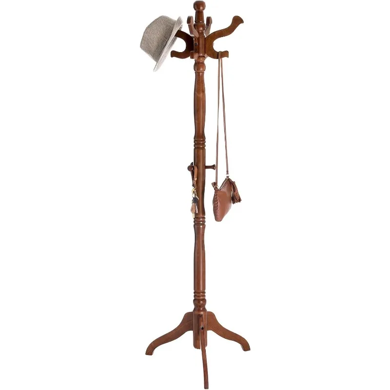 

Coat Rack Free Standing with 11 Hooks, Wooden Hall Tree Coat Hat Tree Coat Holder with Solid Rubberwood Base