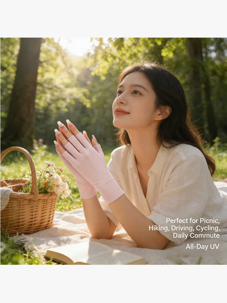 AliExpress NONE Women's UV Protection Manicure Gloves Summer Upgraded Thin Breathable Half Finger for Outdoor Cycling Driving Nail Art Daily Use