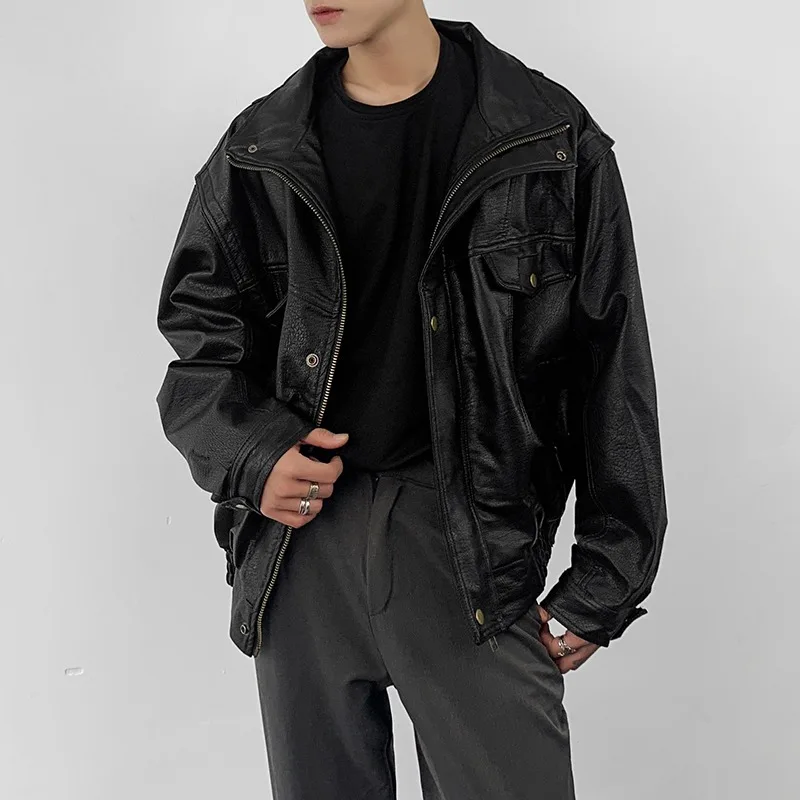 

Винтажная японская мужская кожаная куртка-саквояж, модная рабочая одежда, ветрозащитная удлиненная верхняя одежда для весны и осени