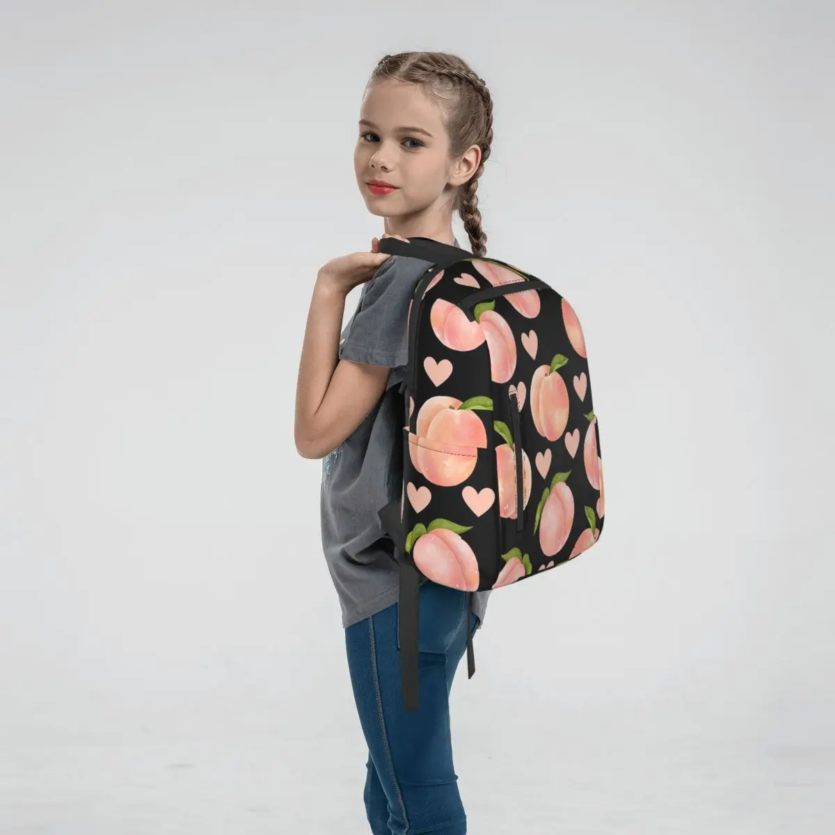 Cartoon Peach Fruit Pattern Backpack Large Capacity Boys Girls BookBag School Bag Shoulder Bags for Men Women