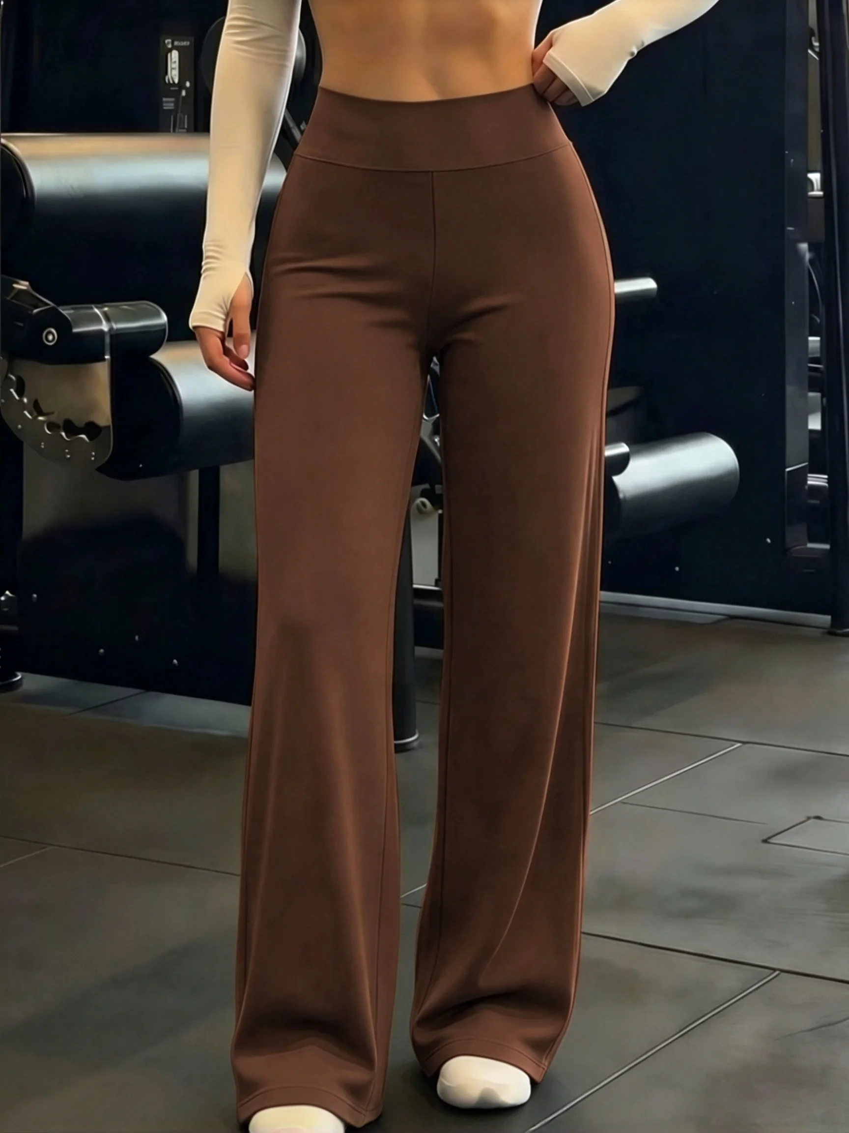 Women High Waist Wide Leg Yoga Pants, Soft 4-Way Stretch Flared Workout Pants, Tummy Control Loose Fit Gym & Casual Sports Trous
