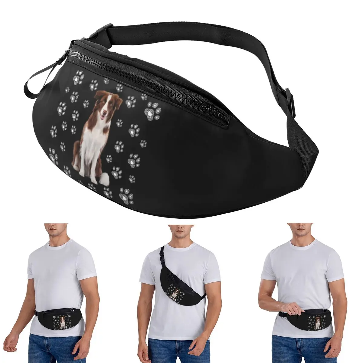 

Crossbody Waist Bag Border Collie Men Women Fanny Pack Traveling Running Money Phone Pouch