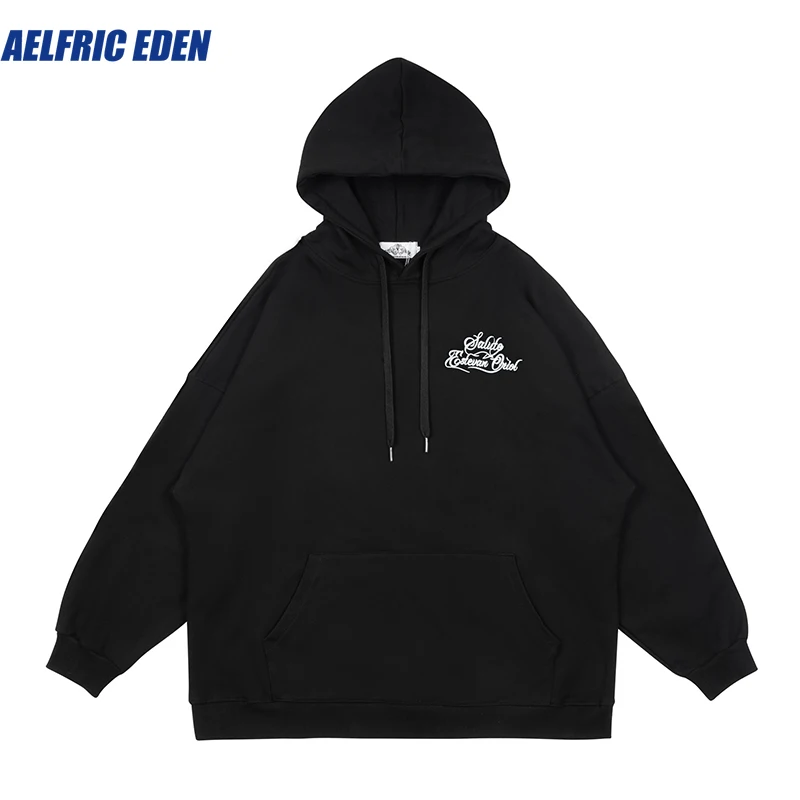 Aelfric Eden Hands Figure Print Letter Embroidery White Black Men Hoodies Pullover Streetwear Retro Oversized Hooded Sweatshirts