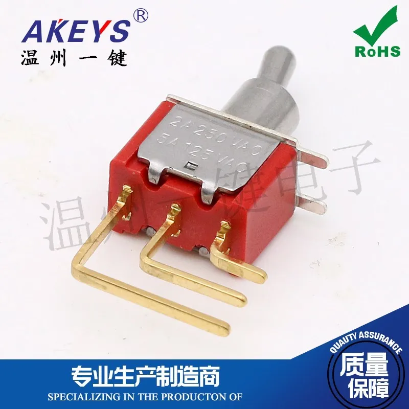 Side Toggle Switch MTS-102-C4 3-Leg Two-Gear Curved Foot Gold-Plated Rocker Arm Hole 6M Side Plug Button