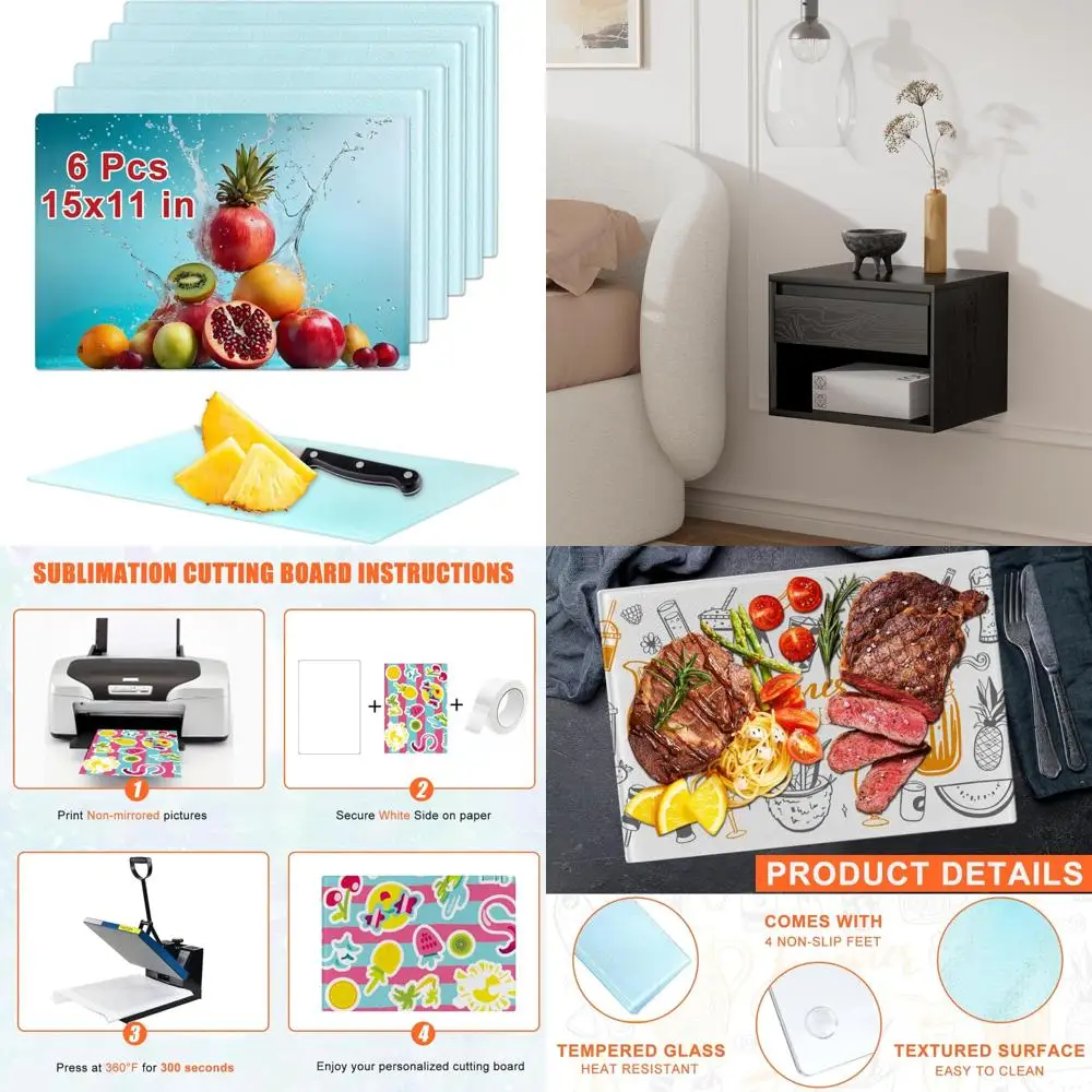 

Sublimation Cutting Boards, 15x11 Inch Tempered Glass Chopping Boards, Non-Slip Surface for Kitchen Use