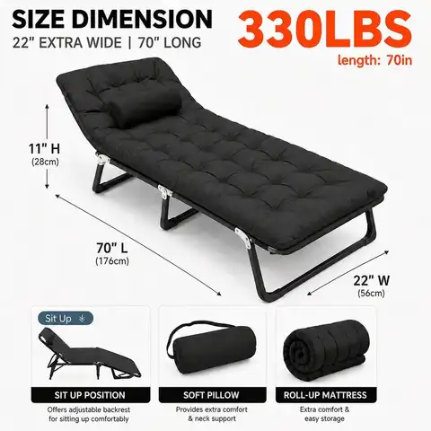 Outdoor Folding Bed, Camping Bed, Outdoor Recliner, Outdoor Sunshade Chair, Heavy-Duty Portable Outdoor Lounge Chair, Suitable For Outdoor Sunbathing, Garden, Swimming Pool,  Garden Or Poolside, Outdoor Use Only