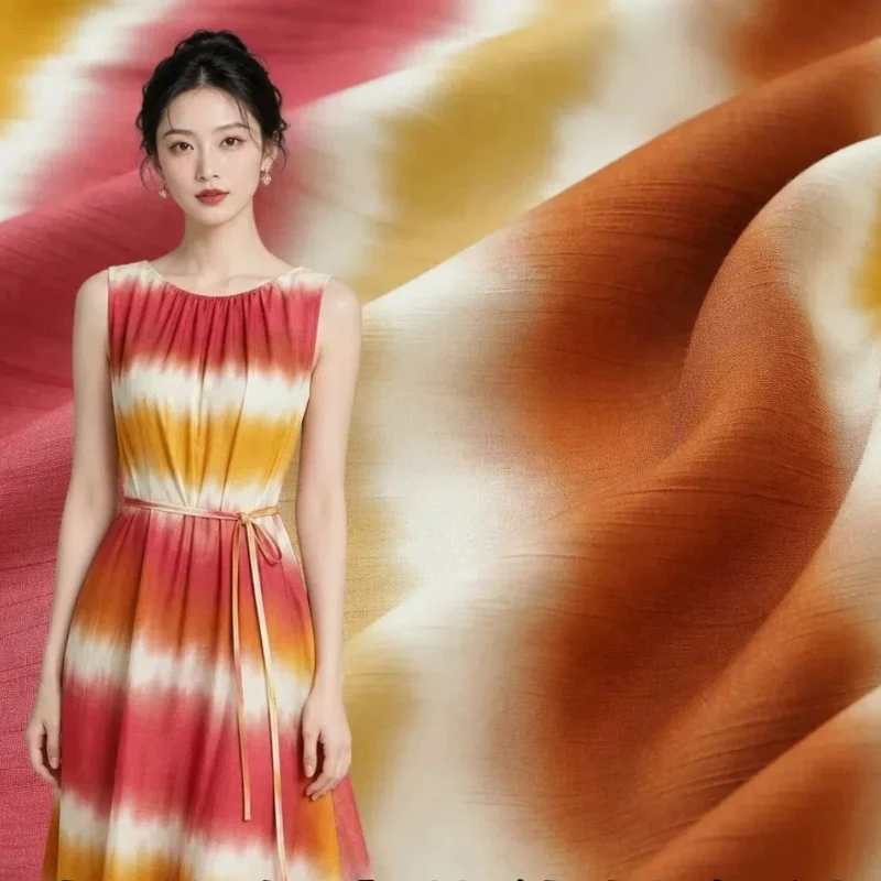 Retro Irregular Ink Tie Dye Multi Color Horizontal Stripe Fabric Spring Summer Lightweight Non Elastic Shirt Dress Hanfu Fabric