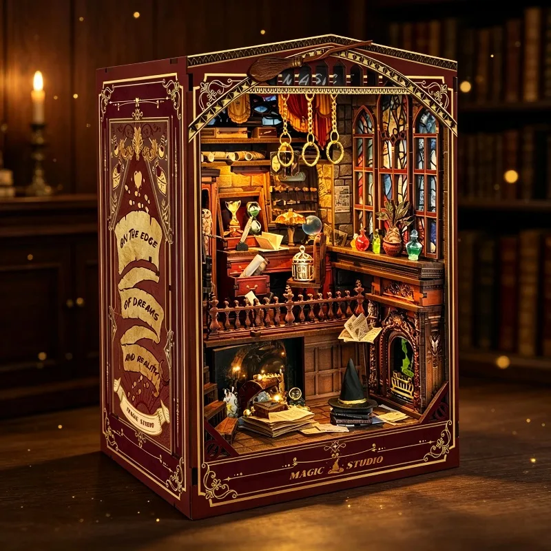 DIY Book Nook Retro Magic Office Cottage Wooden Puzzle Miniature Dollhouse Handmade Model Kit Home Decor Birthday Gift For Adult