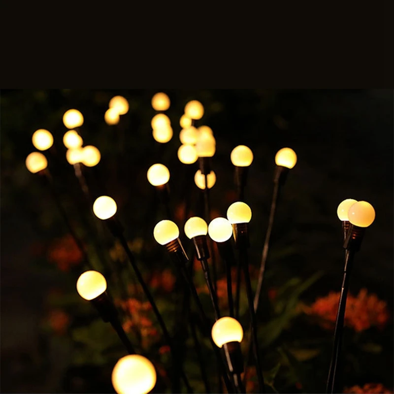 Paquete de 2 luces solares de 12 LED, nuevas luces de camino de luciérnaga mejoradas, balancín por el viento para patio exterior
