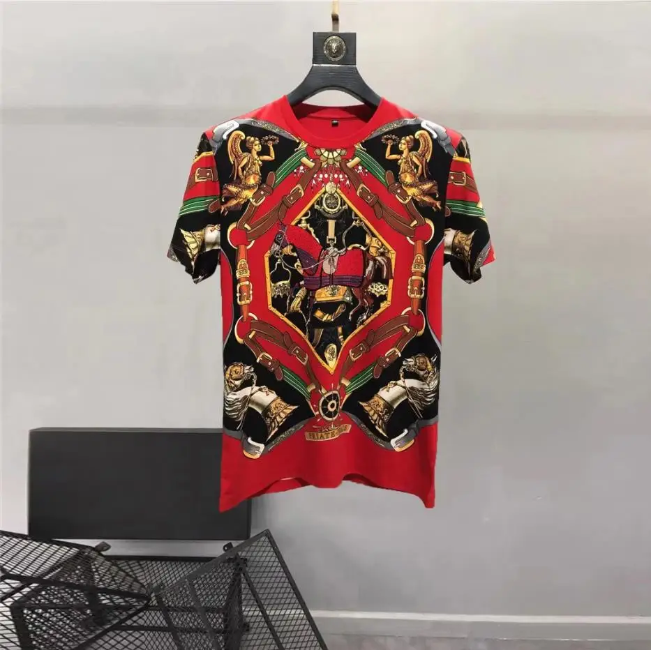 European and American men\'s wear summer 2022 new Short sleeve palace vintage print Fashion T-shirt with round neck