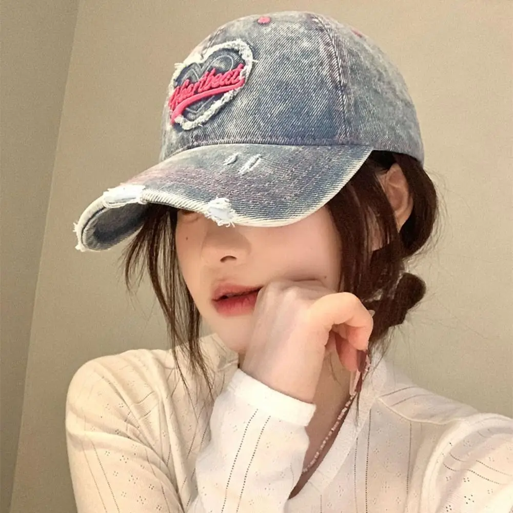 

Casual Love Vintage Baseball Cap Korean Style Embroidery Letter Visors Peaked Hat Y2K Denim Snapback Cap Outdoor